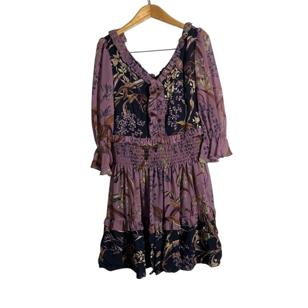 MARCHESA NOTTE Smocked Floral Mini Cocktail Dress - Picture 3 of 11